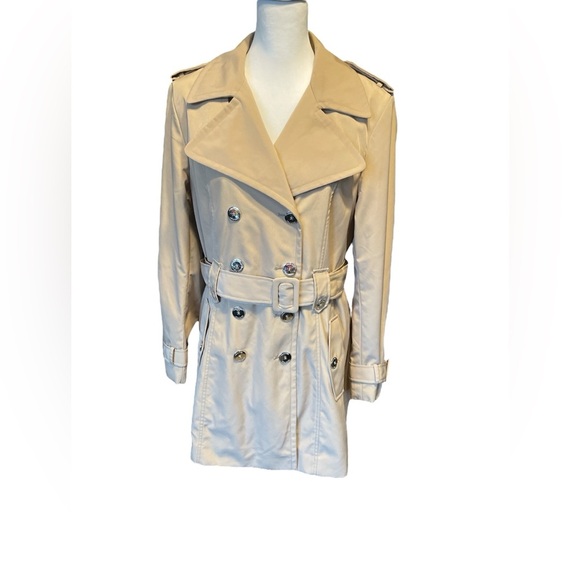 Calvin Klein Belted Double Breasted Trench Coat, Rain Coat in Natural, Large - Picture 4 of 15